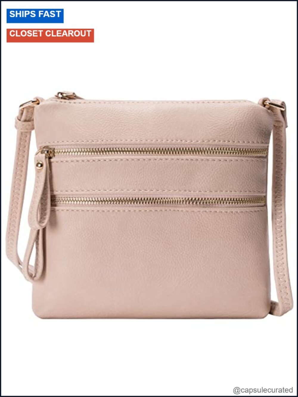 Faux Leather Multi Zipper Pocket Crossbody Bag with Adjustable Strap